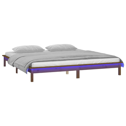 vidaXL LED Bed Frame without Mattress Honey Brown 140x200 cm Solid Wood