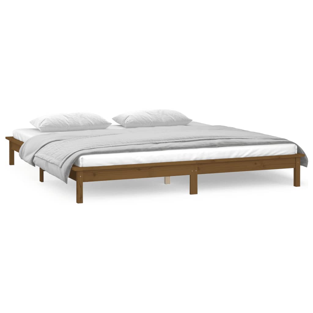 vidaXL LED Bed Frame without Mattress Honey Brown 140x200 cm Solid Wood