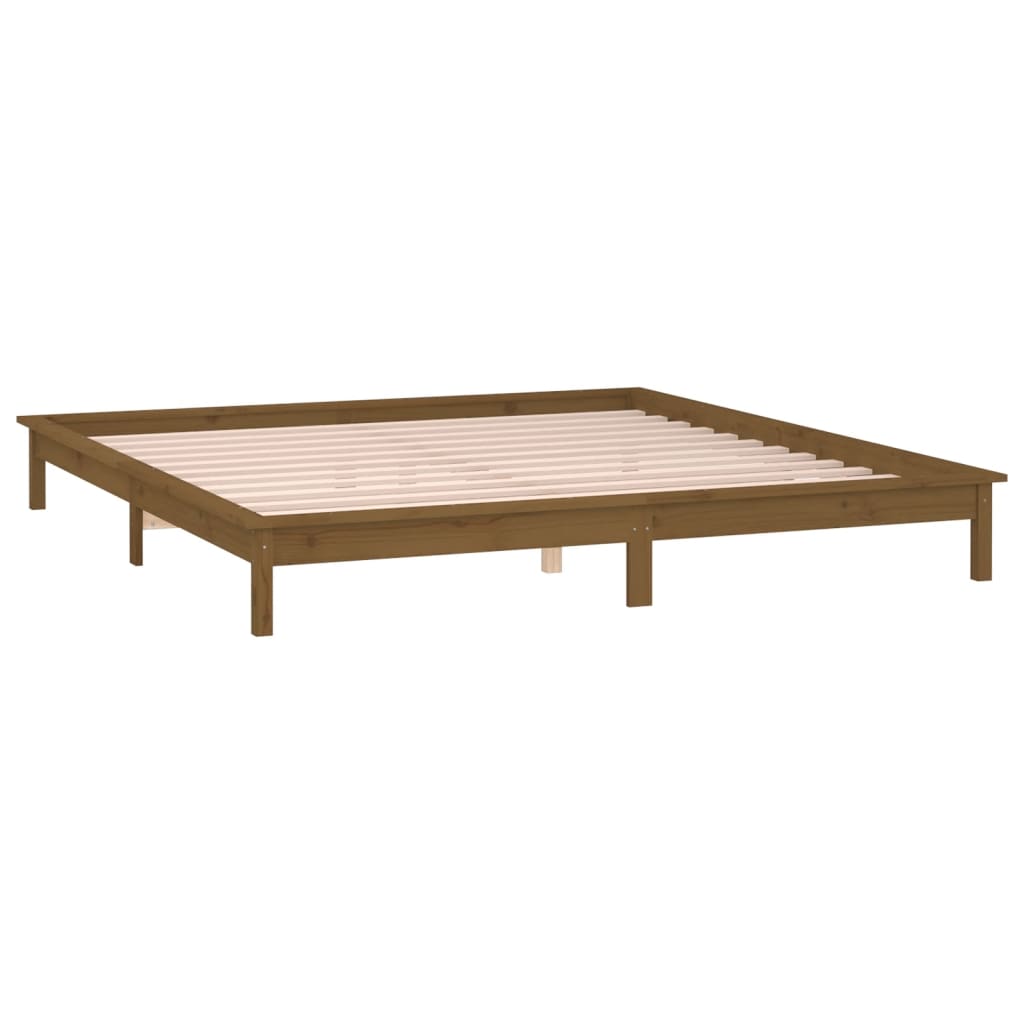 vidaXL LED Bed Frame without Mattress Honey Brown 140x200 cm Solid Wood