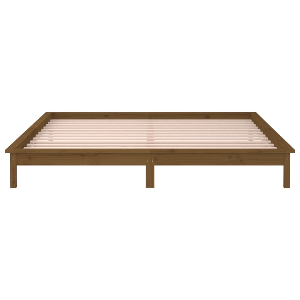 vidaXL LED Bed Frame without Mattress Honey Brown 140x200 cm Solid Wood