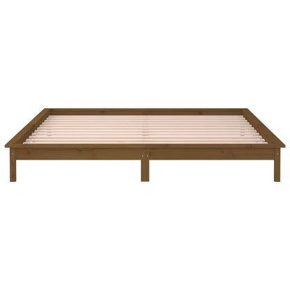 vidaXL LED Bed Frame without Mattress Honey Brown 140x200 cm Solid Wood
