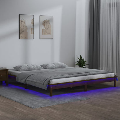 vidaXL LED Bed Frame without Mattress Honey Brown 140x200 cm Solid Wood