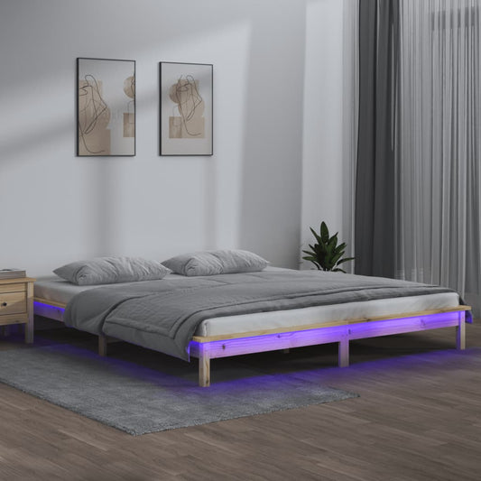 vidaXL LED Bed Frame without Mattress 150x200 cm King Size King Size Solid Wood