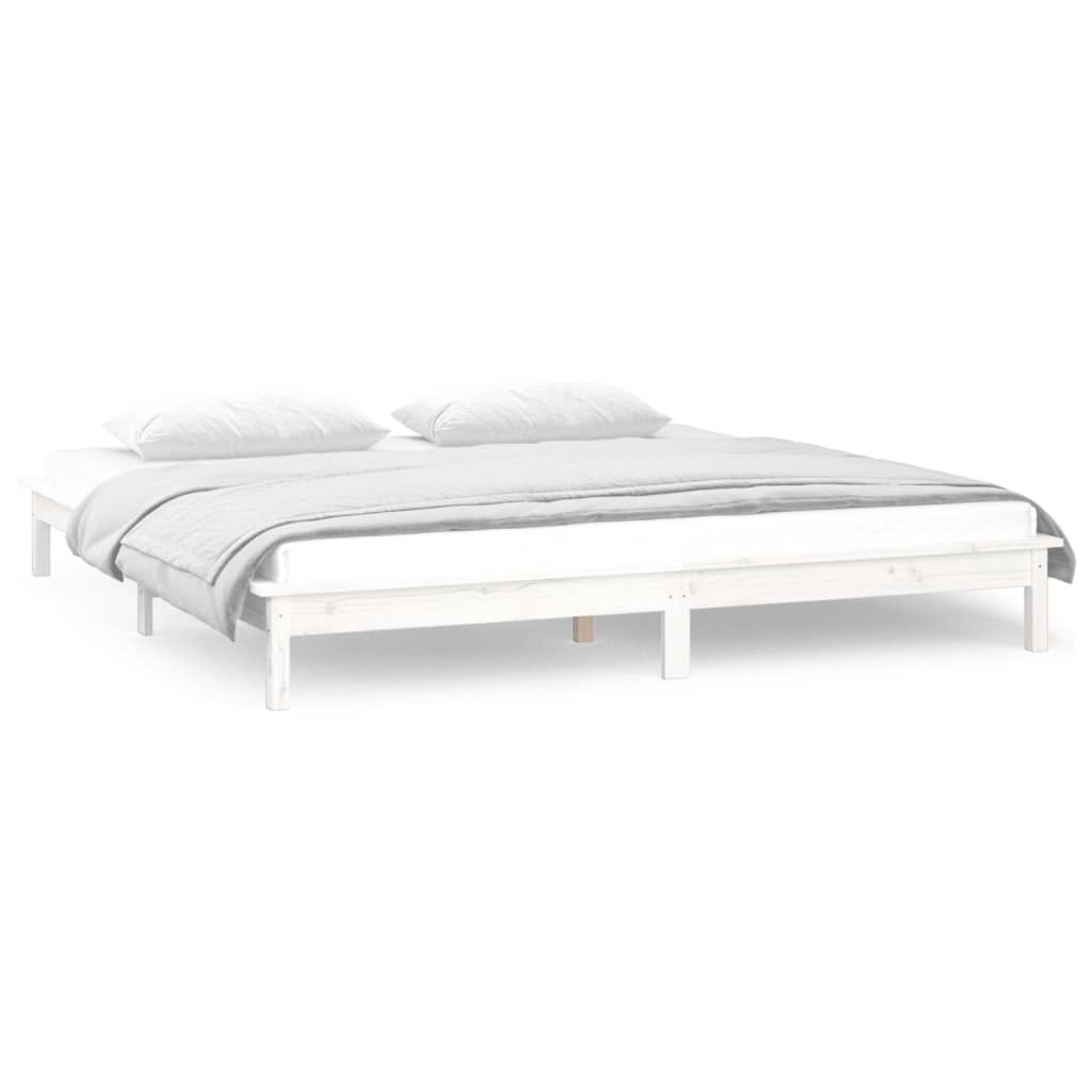 vidaXL LED Bed Frame without Mattress White 200x200 cm Solid Wood