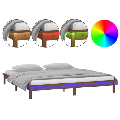 vidaXL LED Bed Frame without Mattress Honey Brown 200x200 cm Solid Wood