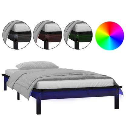 vidaXL LED Bed Frame without Mattress Black 75x190 cm Small Single  Solid Wood