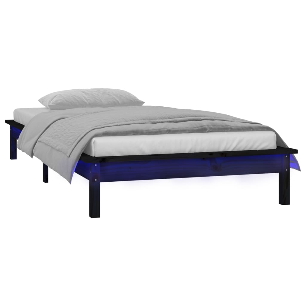 vidaXL LED Bed Frame without Mattress Black 75x190 cm Small Single  Solid Wood