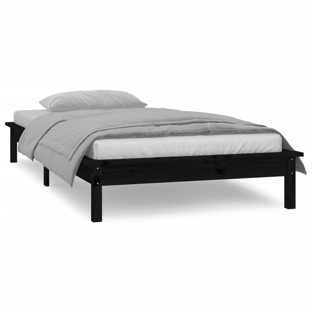 vidaXL LED Bed Frame without Mattress Black 75x190 cm Small Single  Solid Wood