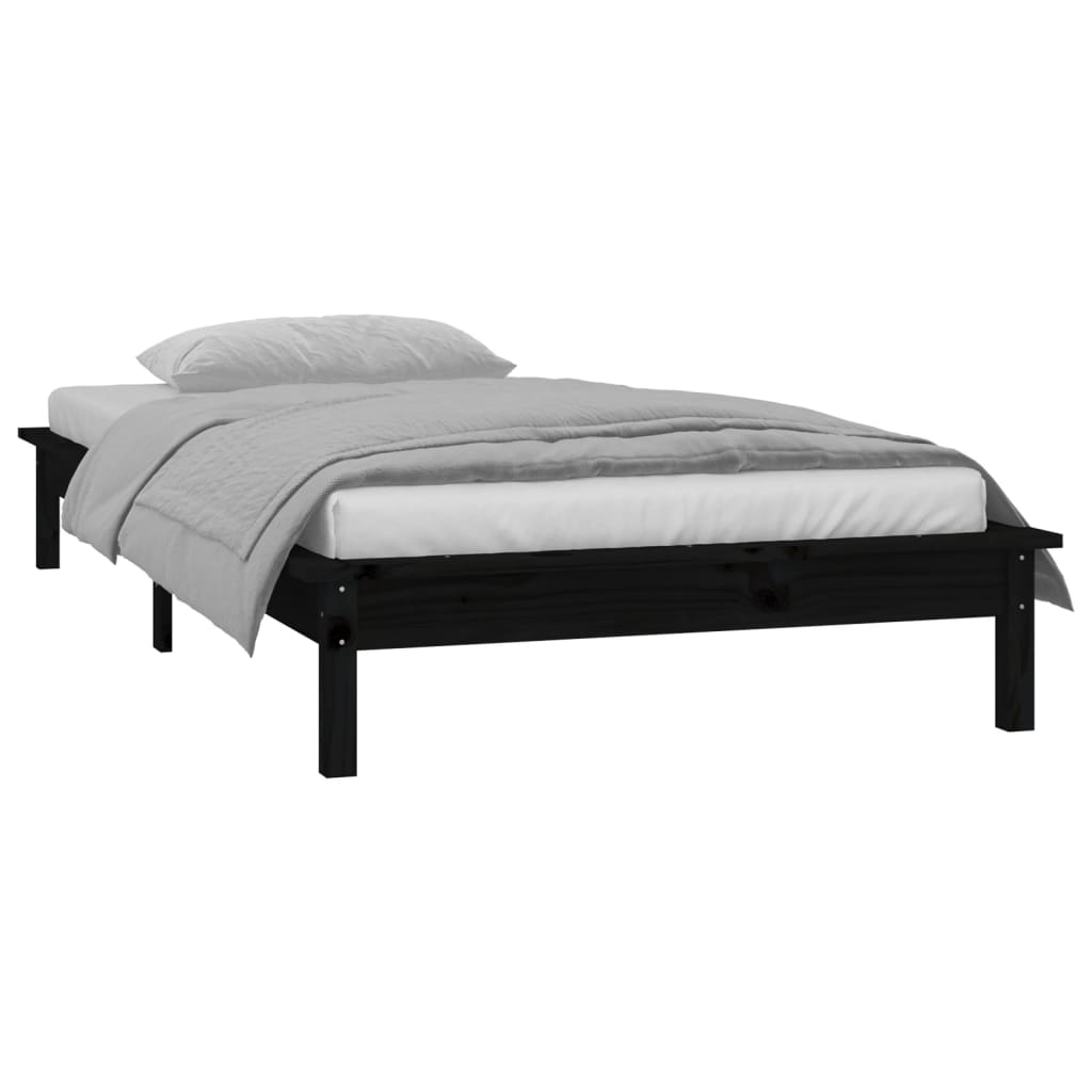 vidaXL LED Bed Frame without Mattress Black 75x190 cm Small Single  Solid Wood