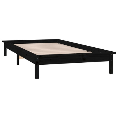 vidaXL LED Bed Frame without Mattress Black 75x190 cm Small Single  Solid Wood