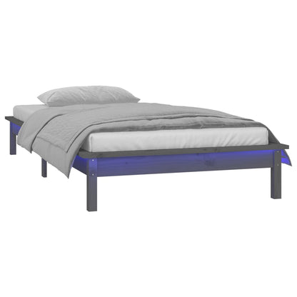 vidaXL LED Bed Frame without Mattress Grey 90x190 cm Single Single Solid Wood
