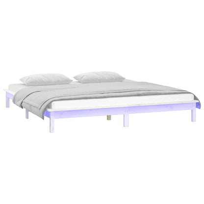 vidaXL LED Bed Frame without Mattress White 120x190 cm Small Double  Solid Wood