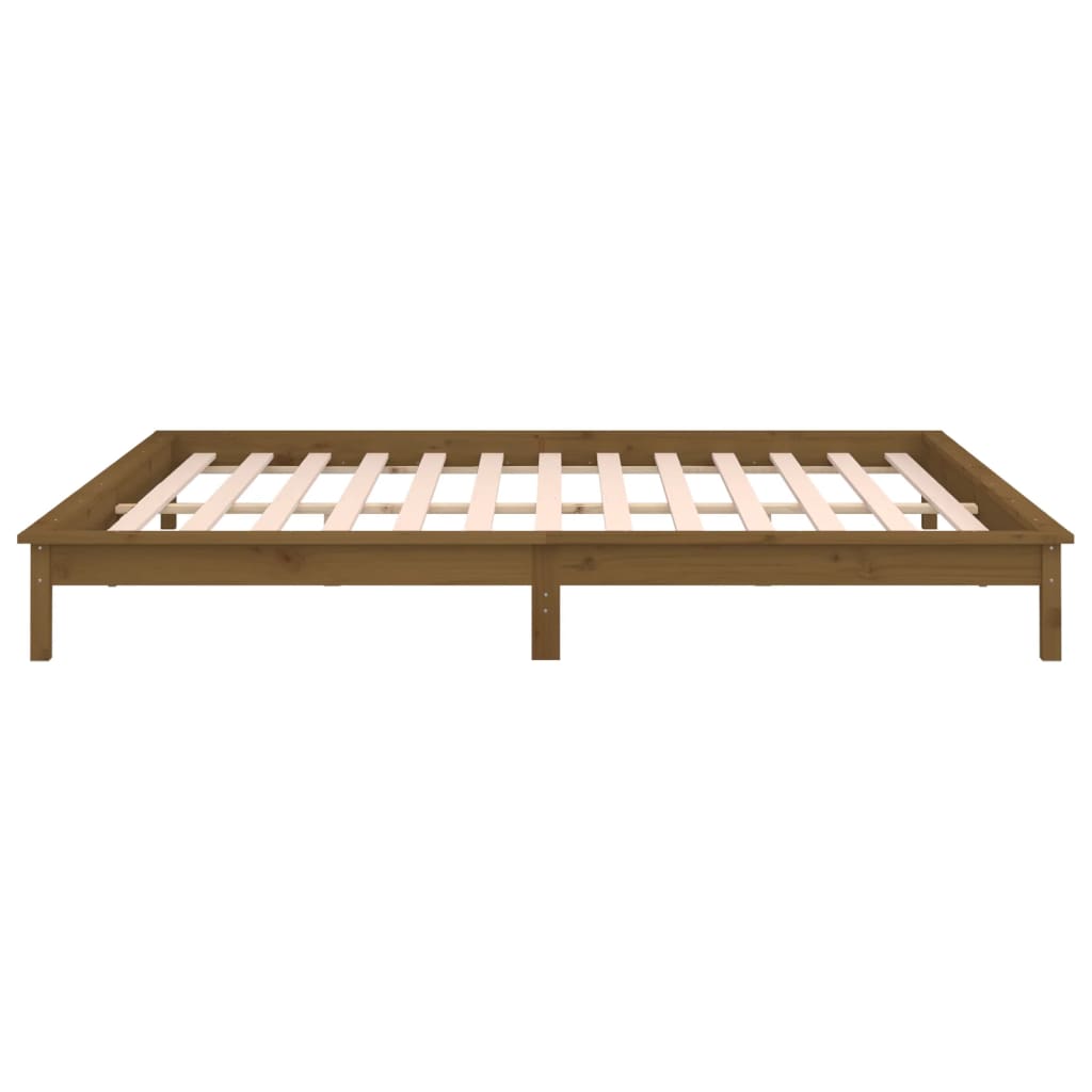 vidaXL LED Bed Frame without Mattress Honey Brown 120x190cm  Solid Wood