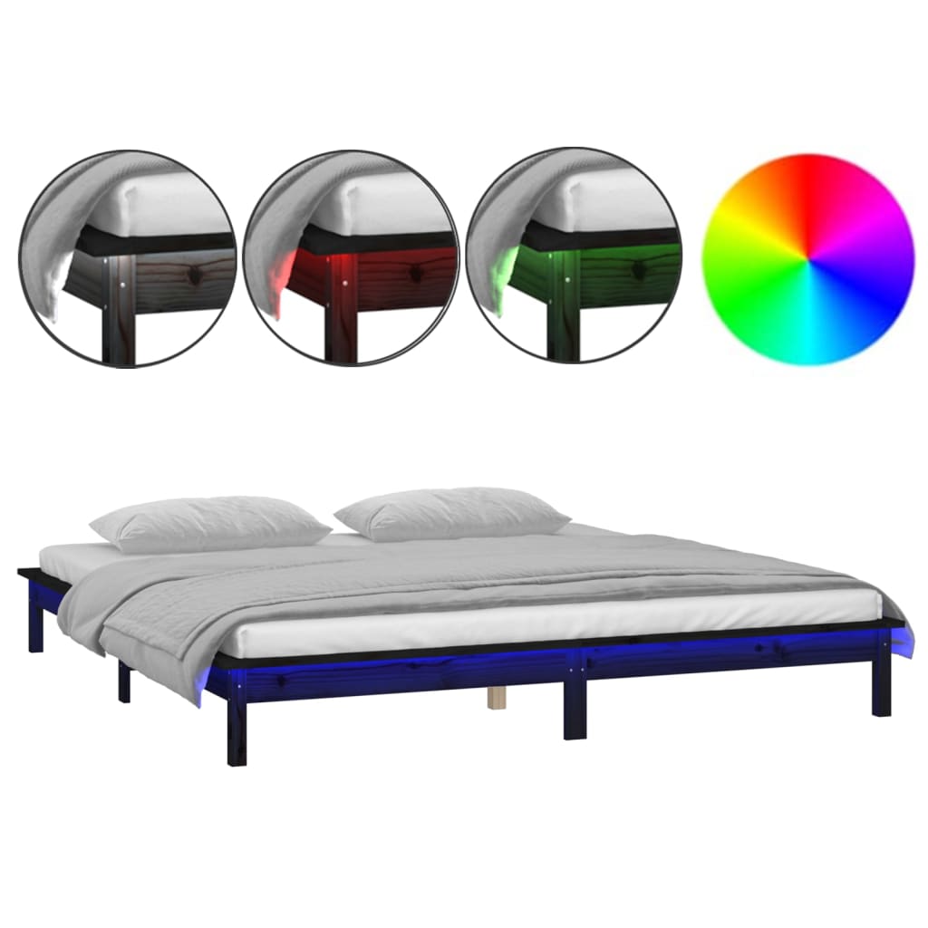 vidaXL LED Bed Frame without Mattress Black 120x190 cm Small Double  Solid Wood