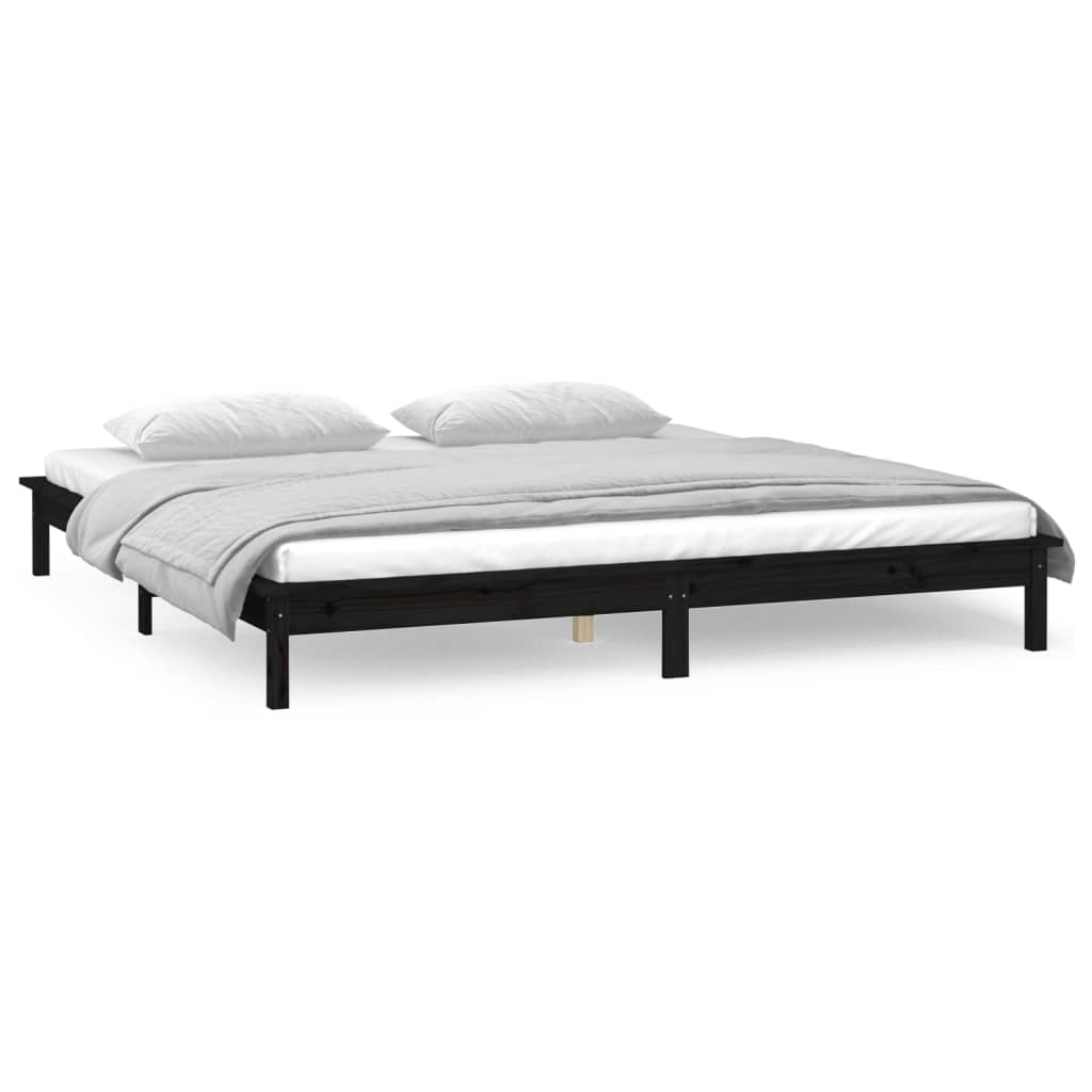 vidaXL LED Bed Frame without Mattress Black 120x190 cm Small Double  Solid Wood