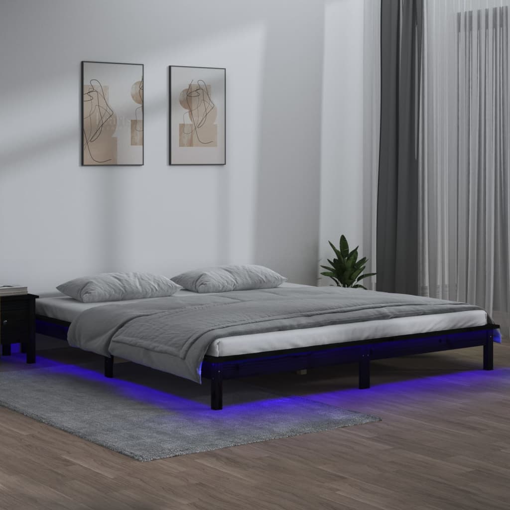 vidaXL LED Bed Frame without Mattress Black 120x190 cm Small Double  Solid Wood