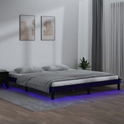 vidaXL LED Bed Frame without Mattress Black 120x190 cm Small Double  Solid Wood
