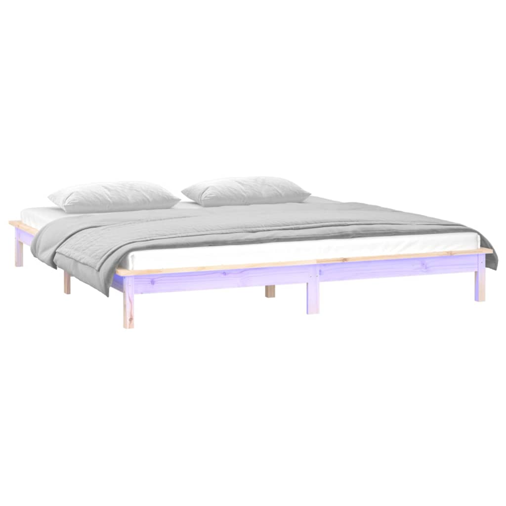 vidaXL LED Bed Frame without Mattress 135x190 cm Double Double Solid Wood