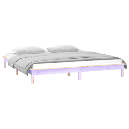 vidaXL LED Bed Frame without Mattress 135x190 cm Double Double Solid Wood