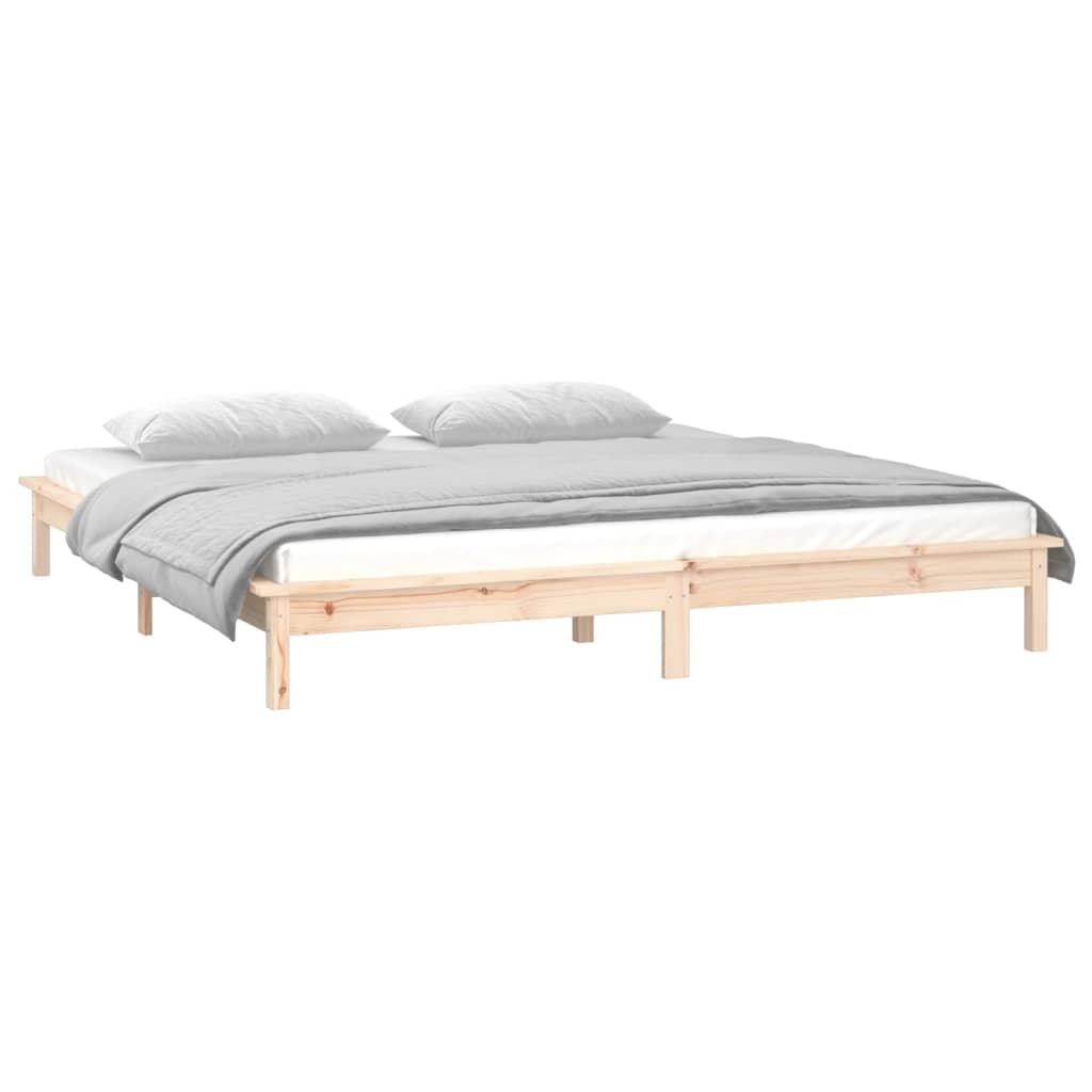 vidaXL LED Bed Frame without Mattress 135x190 cm Double Double Solid Wood