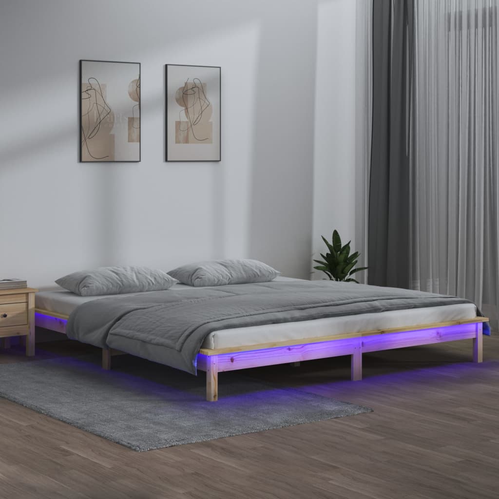 vidaXL LED Bed Frame without Mattress 135x190 cm Double Double Solid Wood