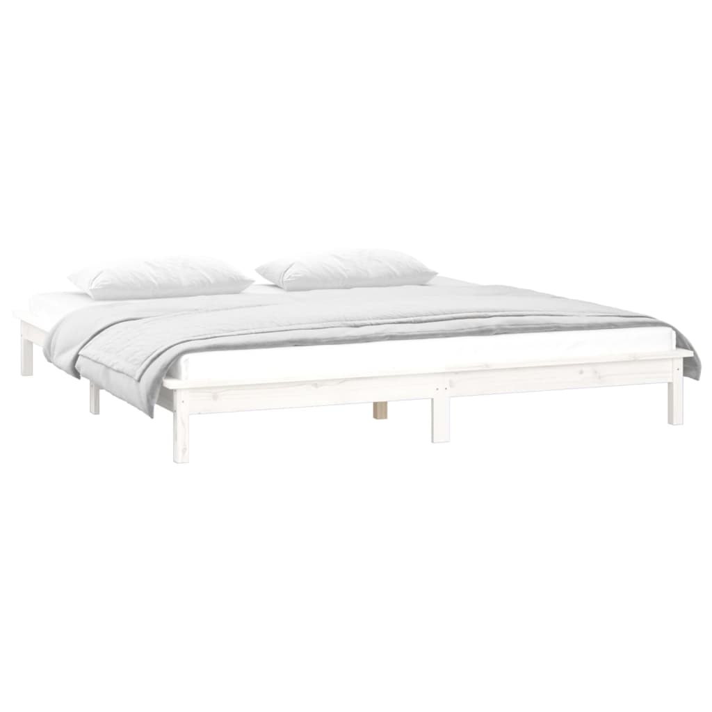 vidaXL LED Bed Frame without Mattress White 135x190 cm Double Double Solid Wood