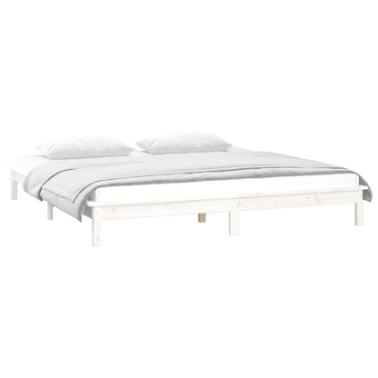 vidaXL LED Bed Frame without Mattress White 135x190 cm Double Double Solid Wood