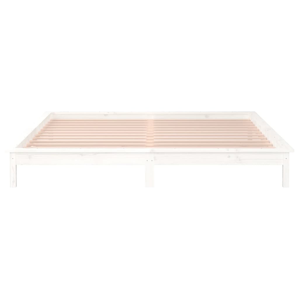 vidaXL LED Bed Frame without Mattress White 135x190 cm Double Double Solid Wood