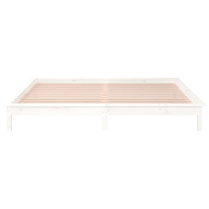 vidaXL LED Bed Frame without Mattress White 135x190 cm Double Double Solid Wood