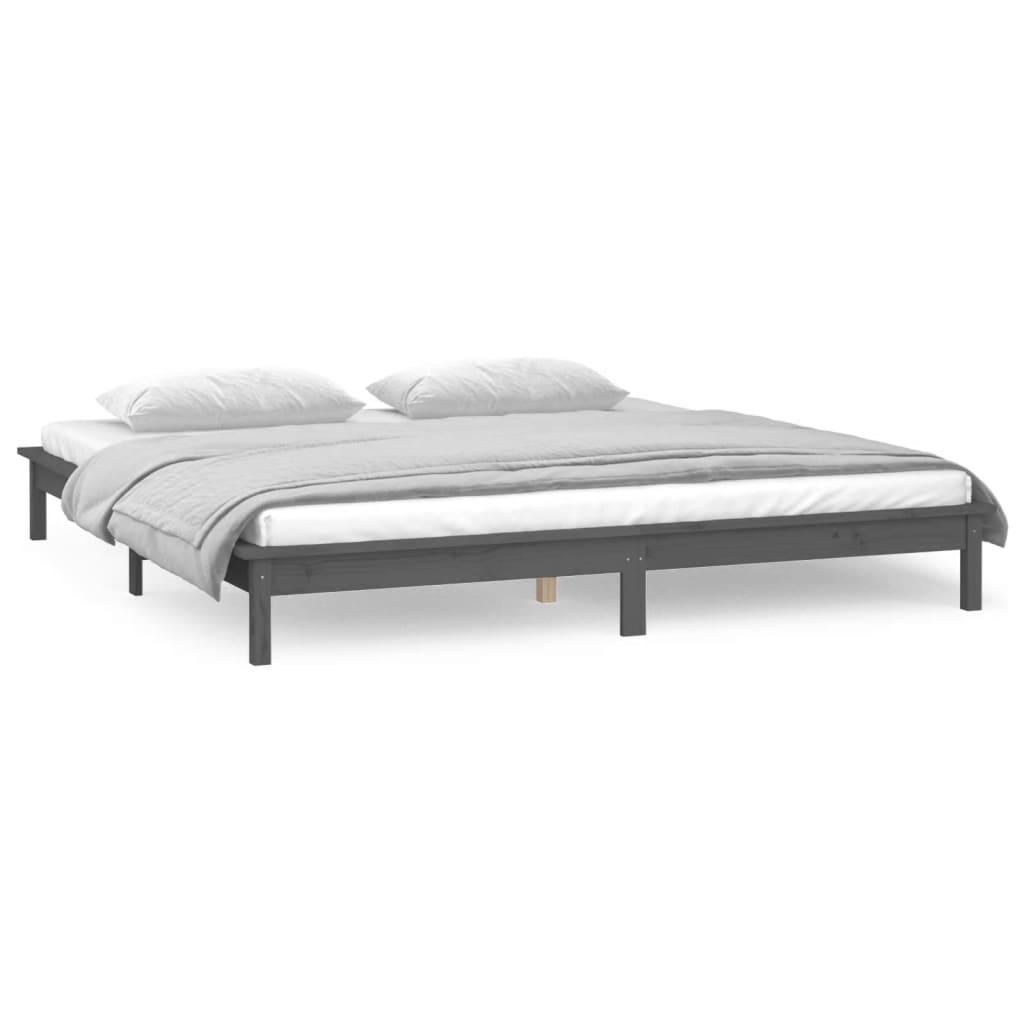 vidaXL LED Bed Frame without Mattress Grey 140x190 cm Solid Wood