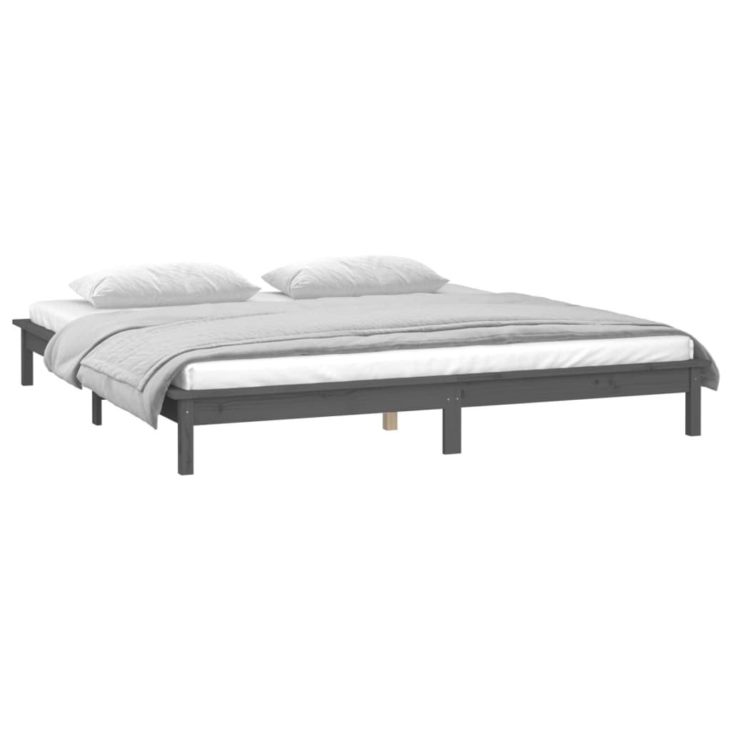 vidaXL LED Bed Frame without Mattress Grey 140x190 cm Solid Wood