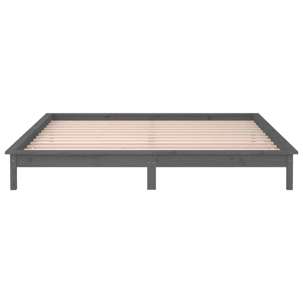 vidaXL LED Bed Frame without Mattress Grey 140x190 cm Solid Wood
