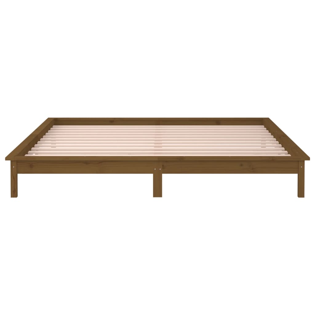 vidaXL LED Bed Frame without Mattress Honey Brown 140x190 cm Solid Wood