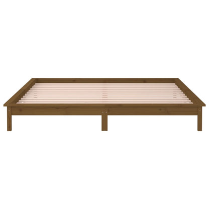 vidaXL LED Bed Frame without Mattress Honey Brown 140x190 cm Solid Wood
