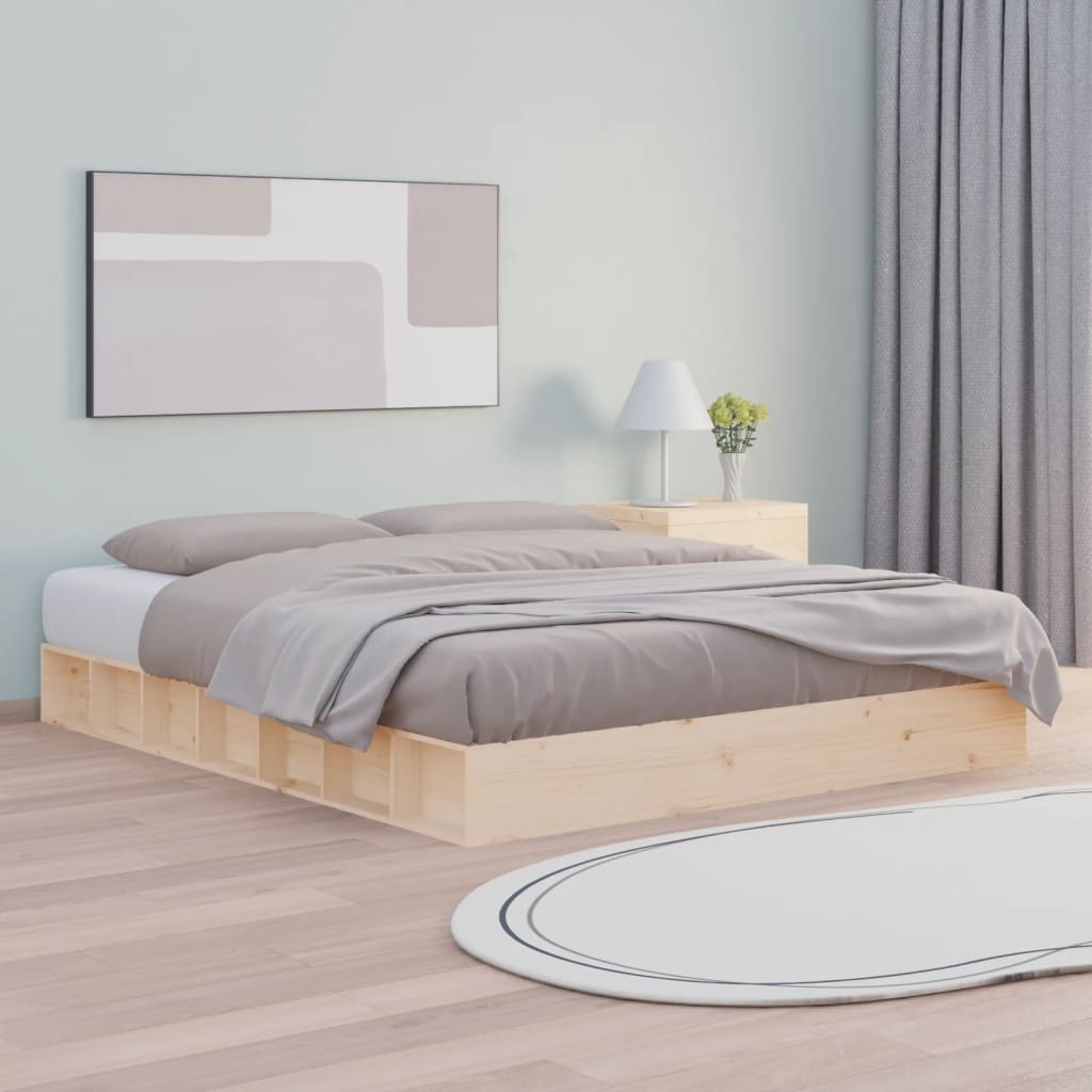 vidaXL Bed Frame | Natural Wood | Solid Pine Wood | Double | Simplistic