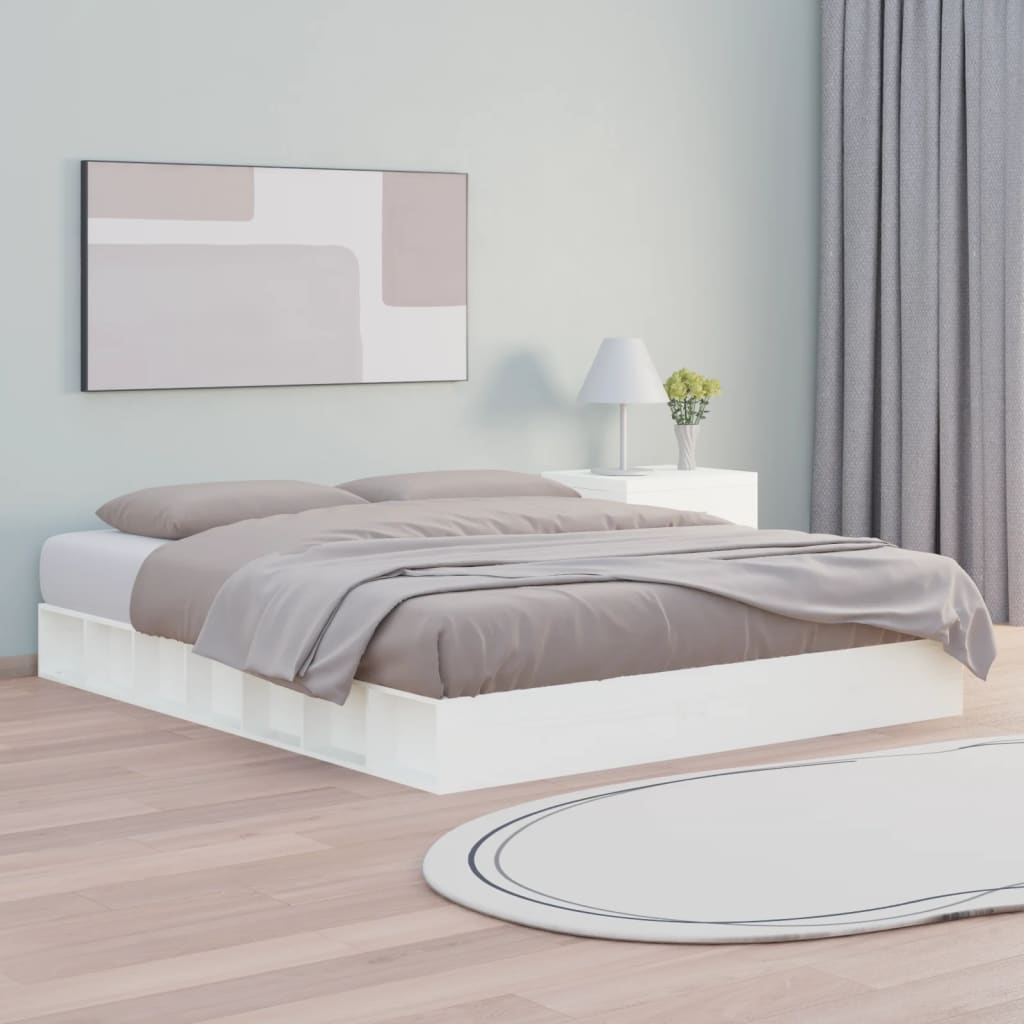 vidaXL Bed Frame | White | Solid Pine Wood | Double | Bed Frame | Rectangular