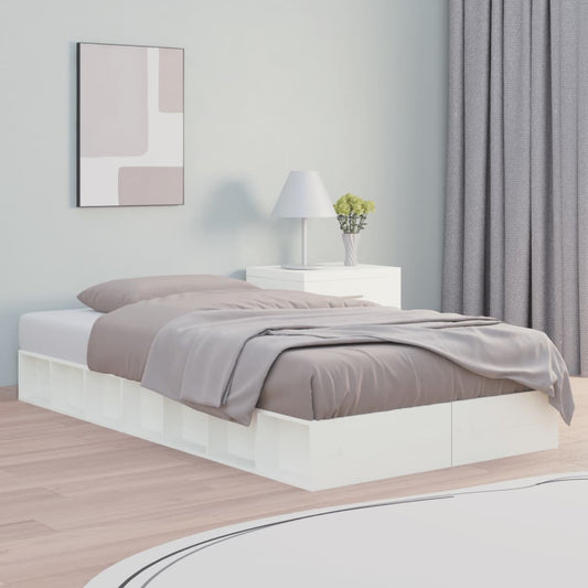 vidaXL Bed Frame | White | Solid pine wood, plywood slats | Single | Simplistic
