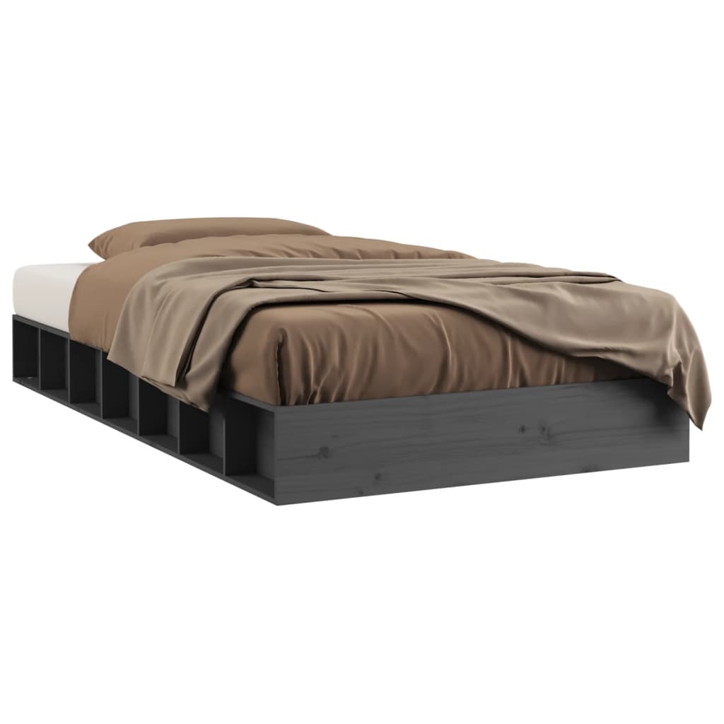 vidaXL Bed Frame without Mattress Grey 75x190 cm Small Single Small Single Solid Wood