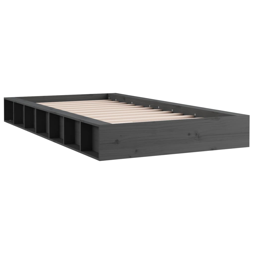 vidaXL Bed Frame without Mattress Grey 75x190 cm Small Single Small Single Solid Wood