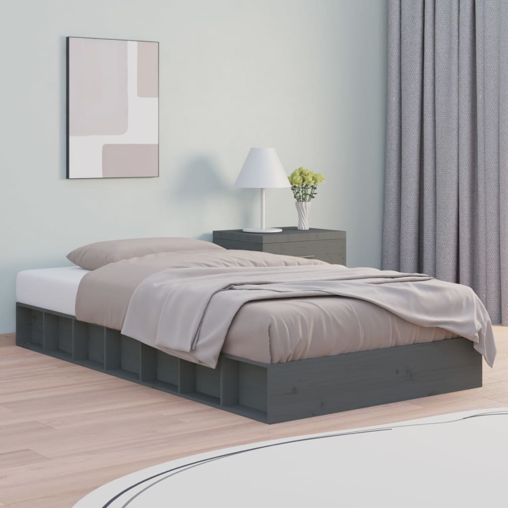 vidaXL Bed Frame without Mattress Grey 75x190 cm Small Single Small Single Solid Wood