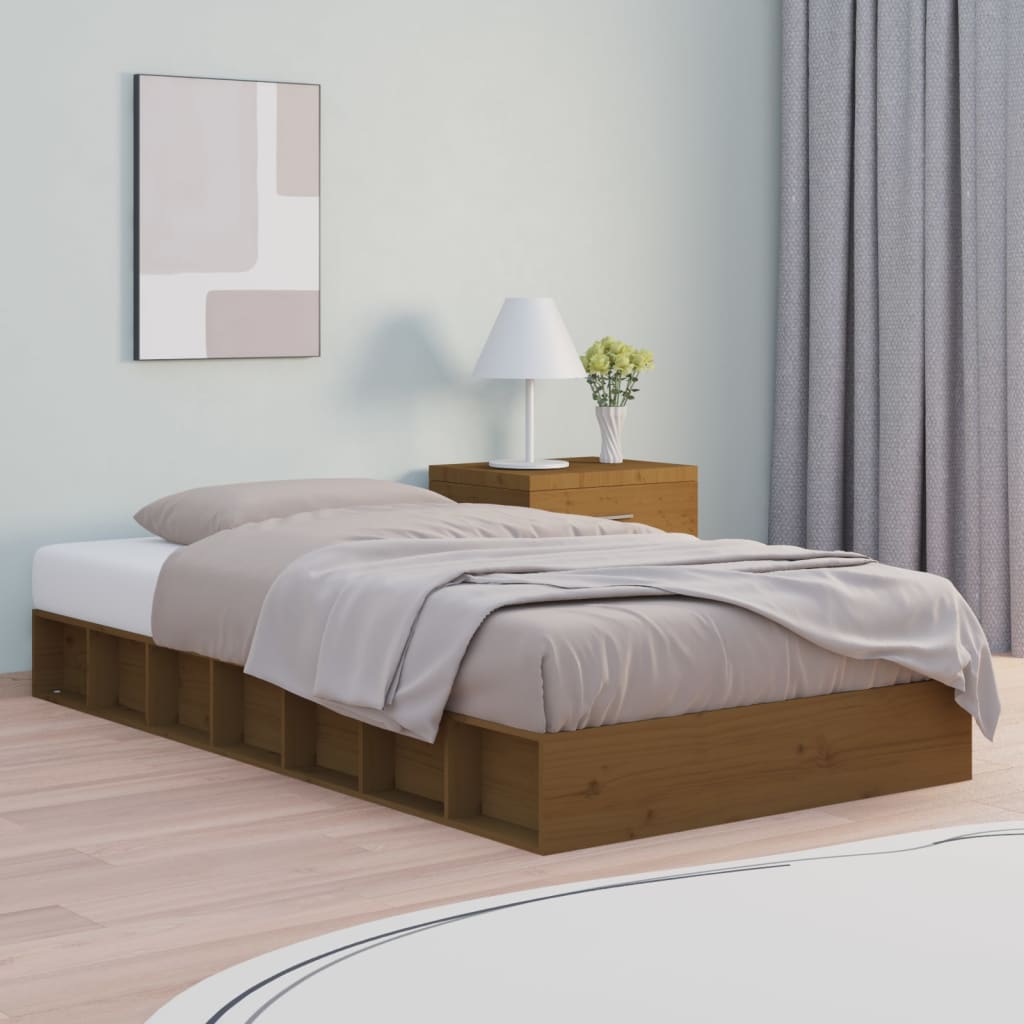 vidaXL Bed Frame without Mattress Honey Brown 75x190 cm Small Single  Solid Wood