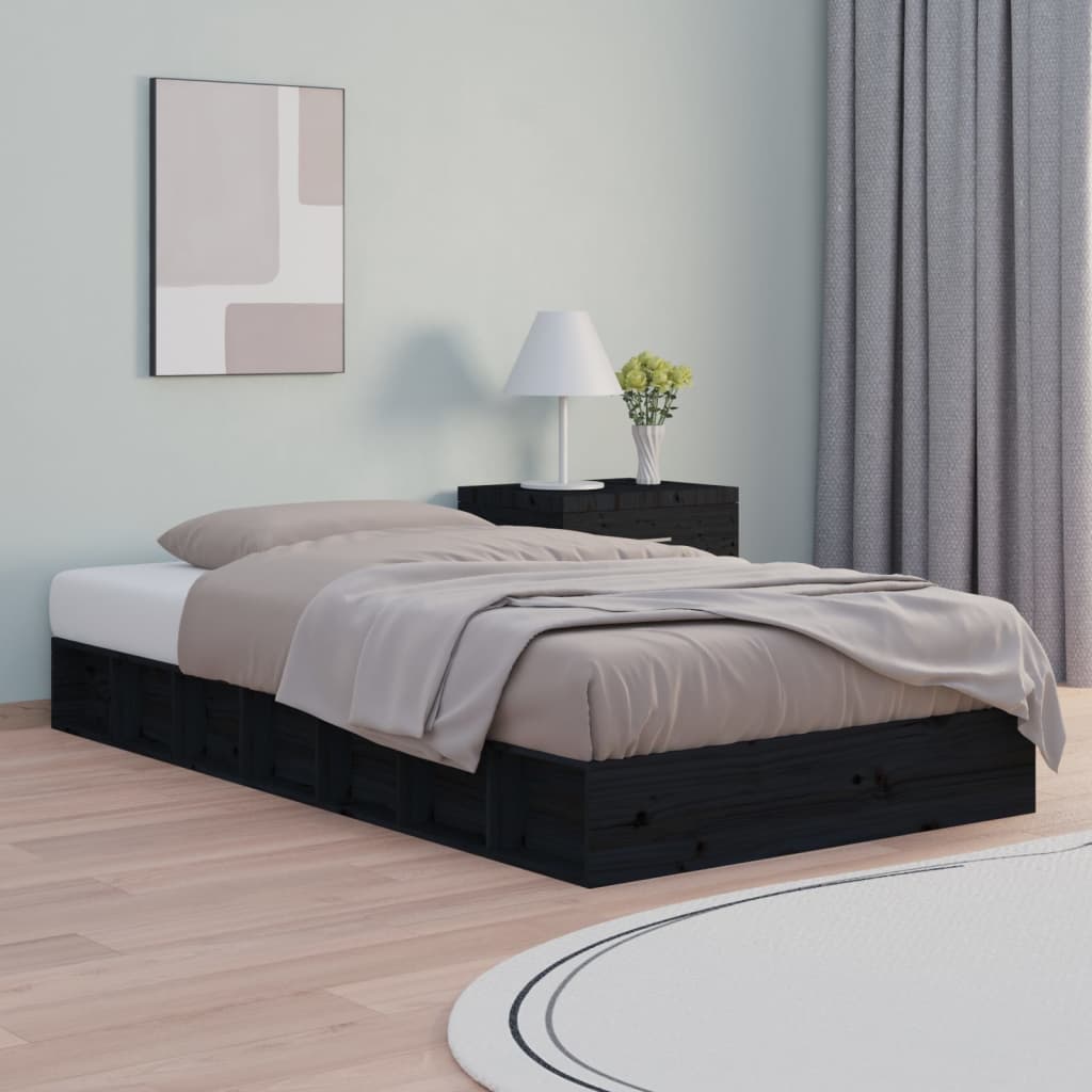 vidaXL Bed Frame without Mattress Black 75x190 cm Small Single  Solid Wood