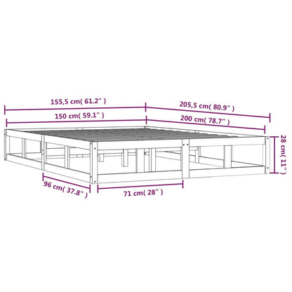 vidaXL Bed Frame without Mattress Grey 150x200 cm King Size King Size Solid Wood