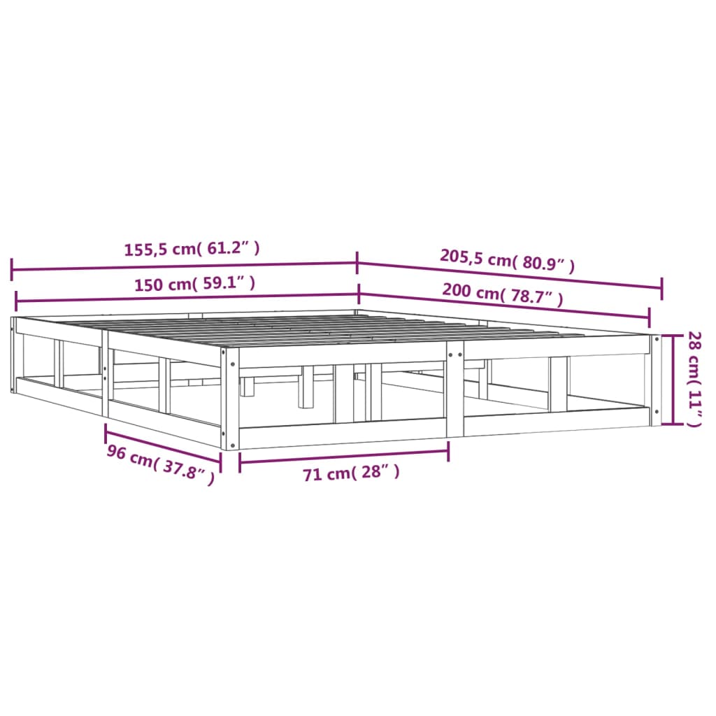 vidaXL Bed Frame without Mattress Honey Brown 150x200 cm King Size  Solid Wood