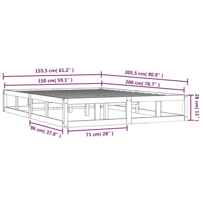 vidaXL Bed Frame without Mattress Honey Brown 150x200 cm King Size  Solid Wood