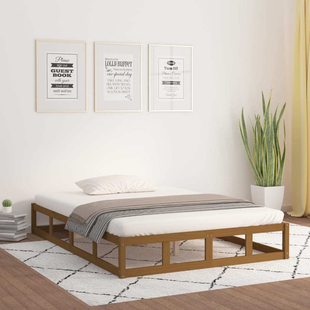 vidaXL Bed Frame without Mattress Honey Brown 150x200 cm King Size  Solid Wood