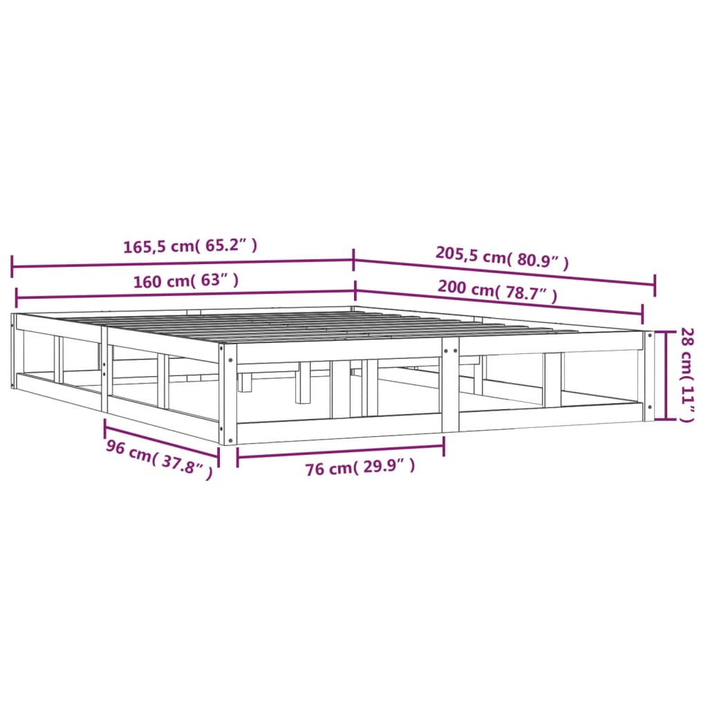 vidaXL Bed Frame without Mattress Black 160x200 cm Solid Wood