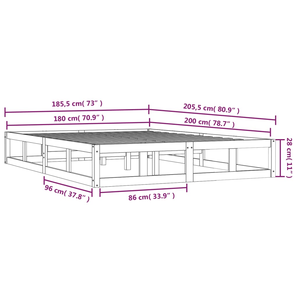 vidaXL Bed Frame without Mattress White 180x200 cm Super King  Solid Wood