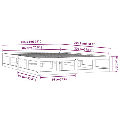 vidaXL Bed Frame without Mattress Black 180x200 cm Super King  Solid Wood