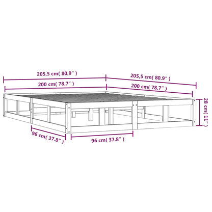 vidaXL Bed Frame without Mattress Black 200x200 cm Solid Wood